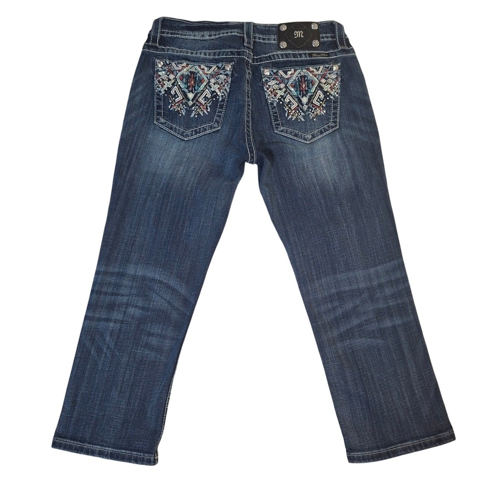 Miss Me Womens Mid Rise Capri Jeans Embroidered Dark Wash MW8161P3 Size 30 - Picture 4 of 11